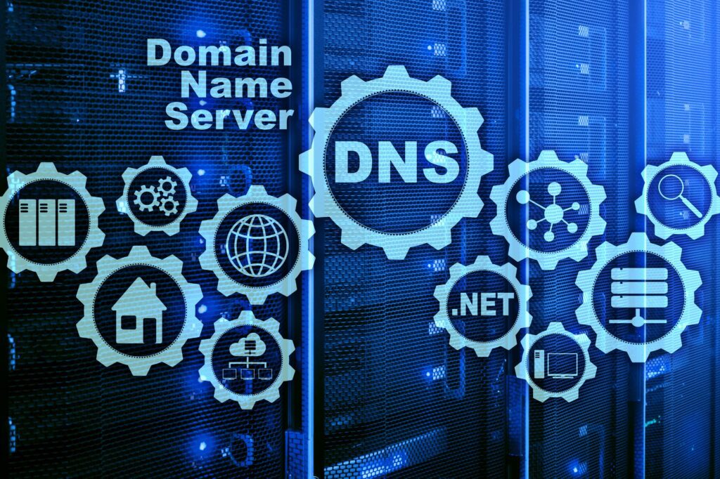 DNS. Domain Name System. Network Web Communication. Internet and digital technology concept